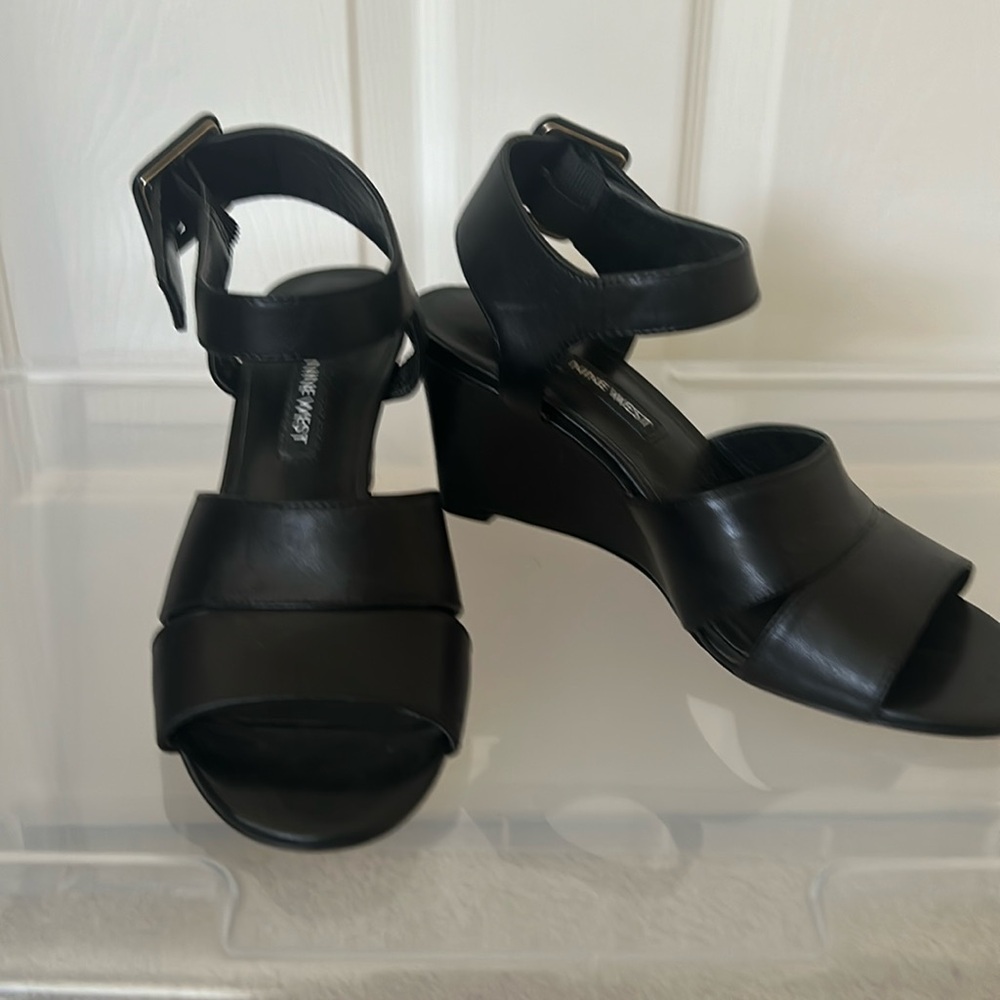 Nine West Black Wedge Sandals